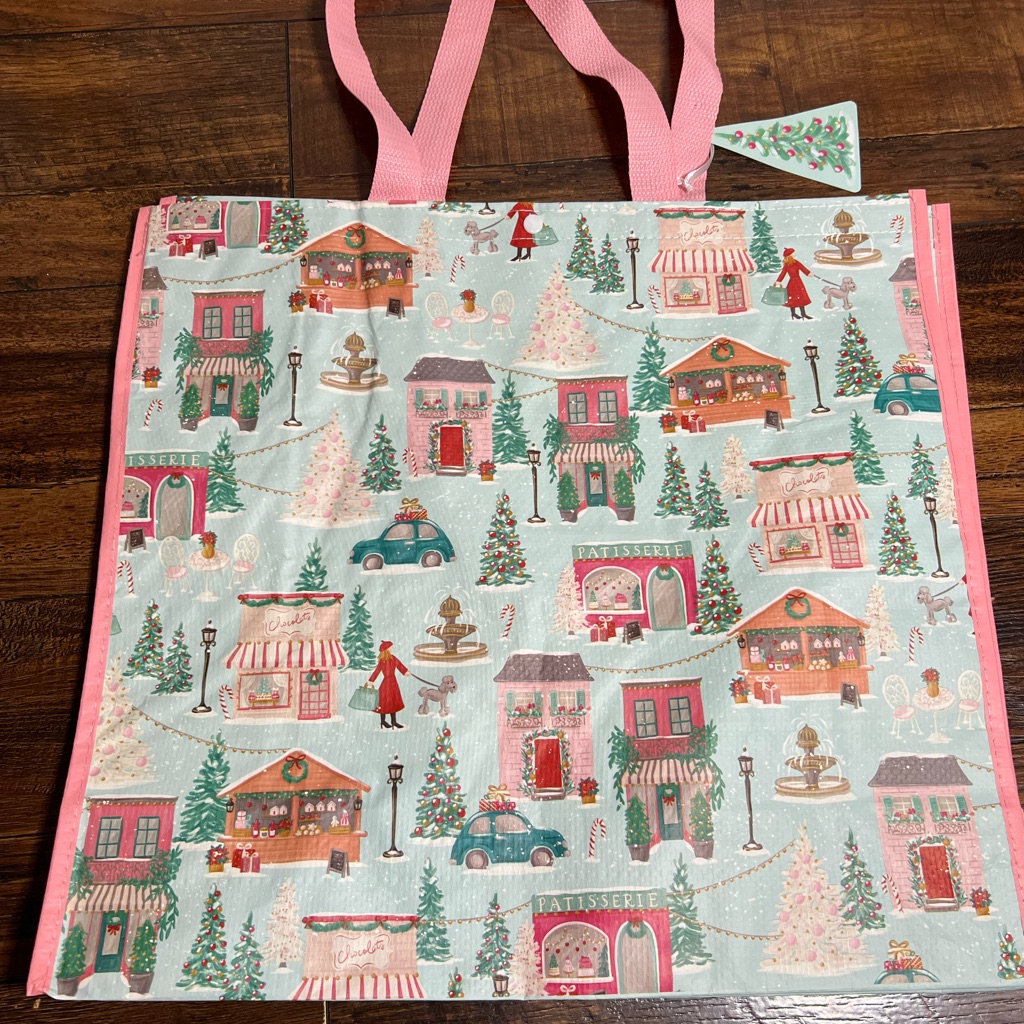 Homegoods Charming Holiday Tote Bag With Pink Handles